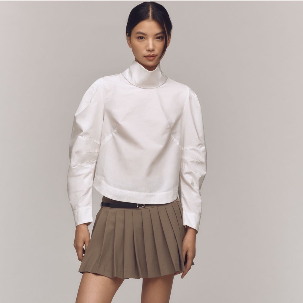 Anthropologie Long-Sleeve Mock-Neck Rounded Shoulder Top